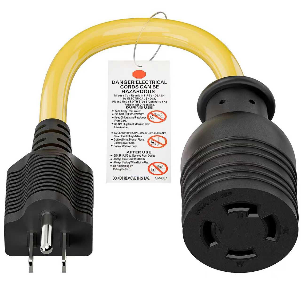 Nema 5-15P to L14-30R Power Adapter Cord, Household 15Amp to Generator Lock in 30Amp Adapter Cord, STW 10AWG Length= 1Foot