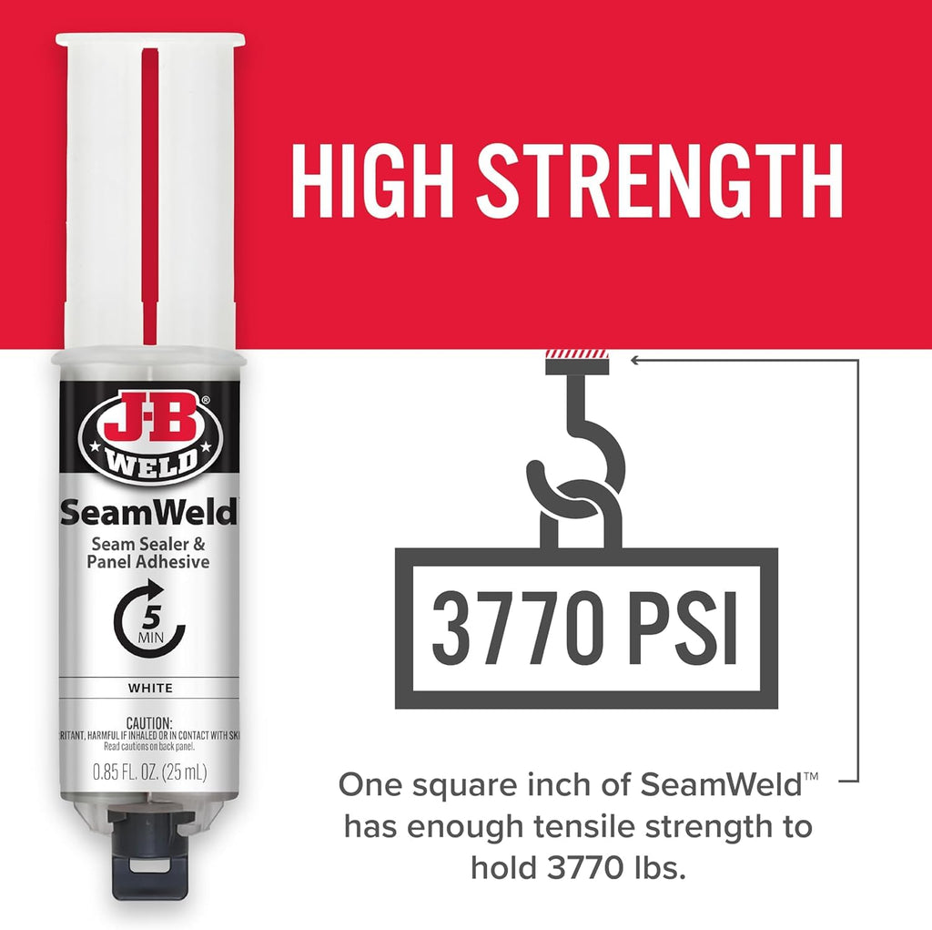 JB Weld SeamWeld Seam Sealer & Panel Adhesive, White, 25ml (Pack of 1) – Vibration & Impact Resistant, Protects Against Corrosion - Ideal for Body Panels, Door Jambs, Ext/Int Seams & Joints
