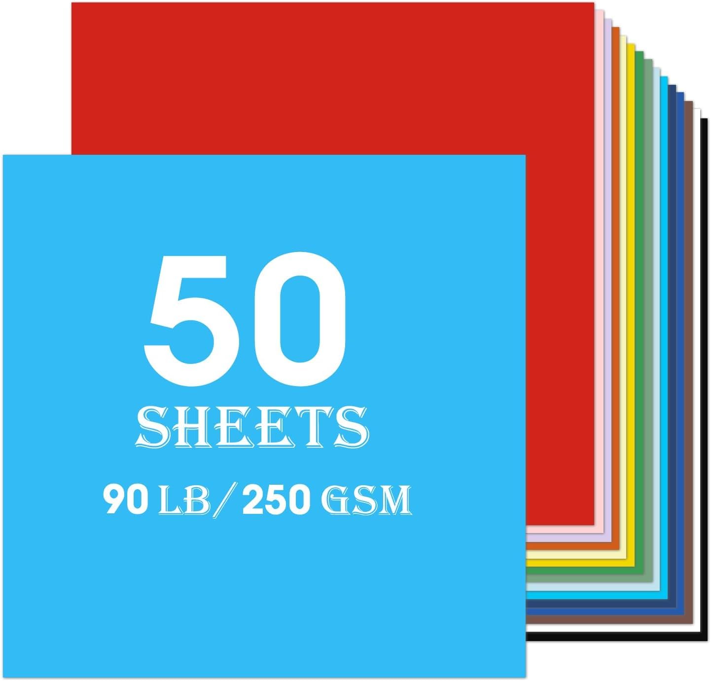 Colored Cardstock 50 Sheets, 30.5x30.5 centimeters/12x12 inch Cardstock Paper Bulk 25 Assorted Colors Construction Paper,250GSM Card Stock for DIY Crafts Cricut Card Making