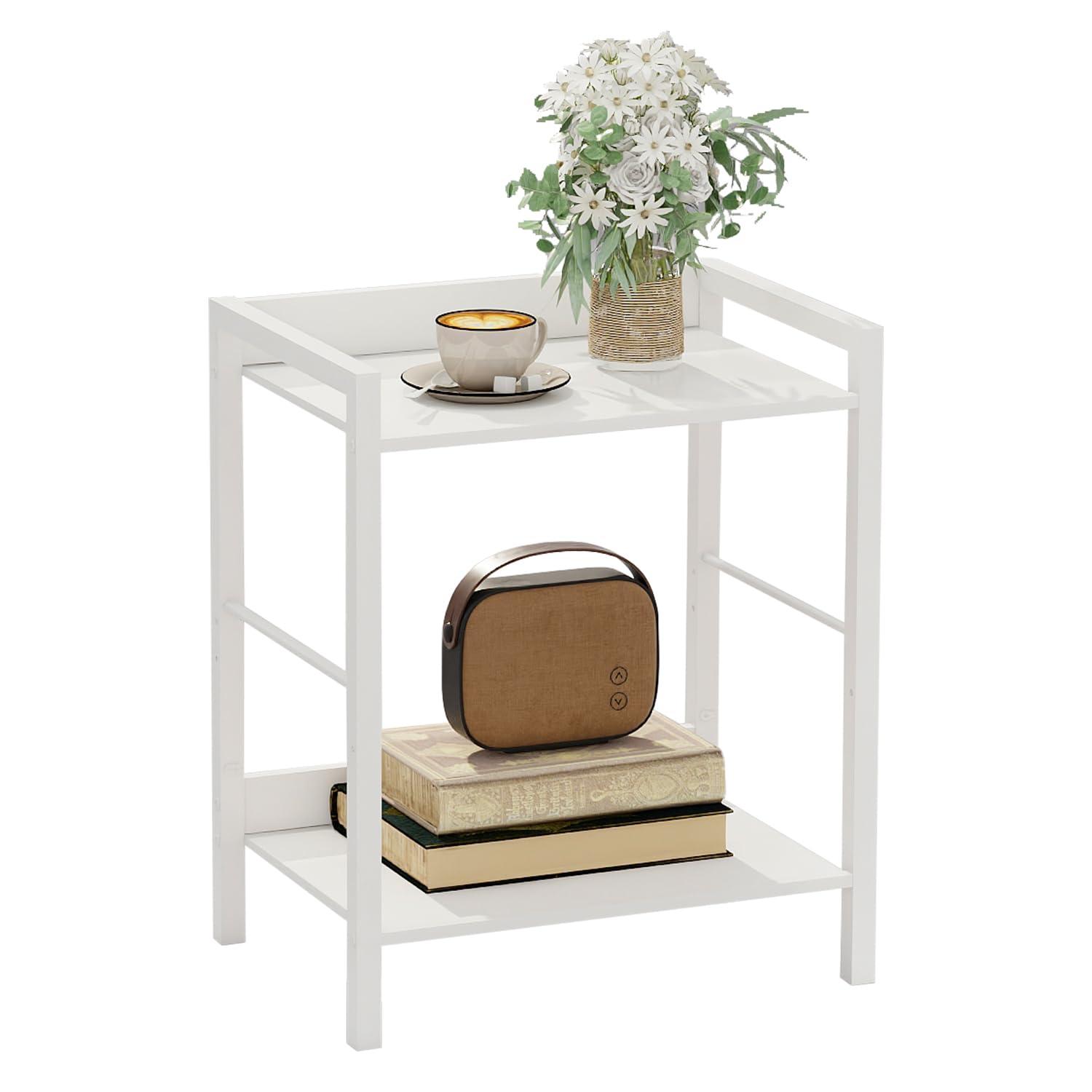 Side Table, Small End Table 17 inch, Narrow Nightstand Bedside Table for Bedroom, Sofa Entryway Table for Livingroom, Outdoor Coffee Table, White
