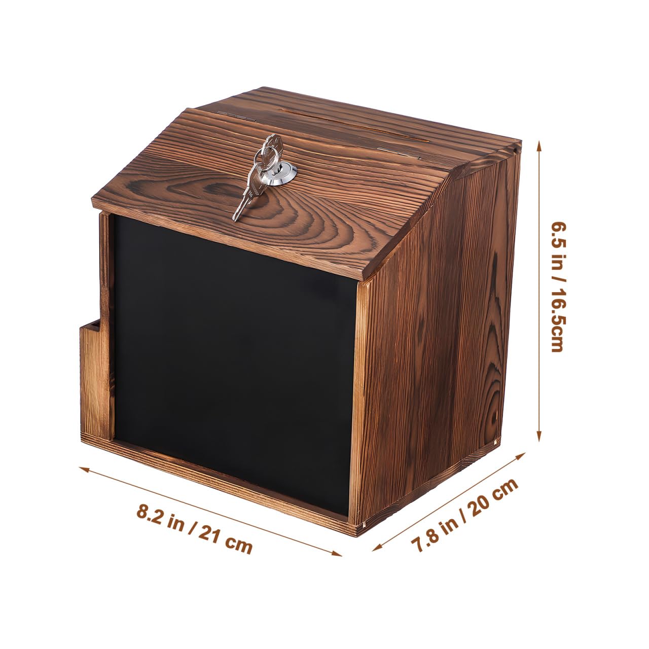Artibetter Wooden Suggestion Box Fundraising Brochure Box for Complaint Voting Collection Suggestion Holder with Lock and Key for Freestanding or Wall Mounted 8.2"X7.8"X6.5"