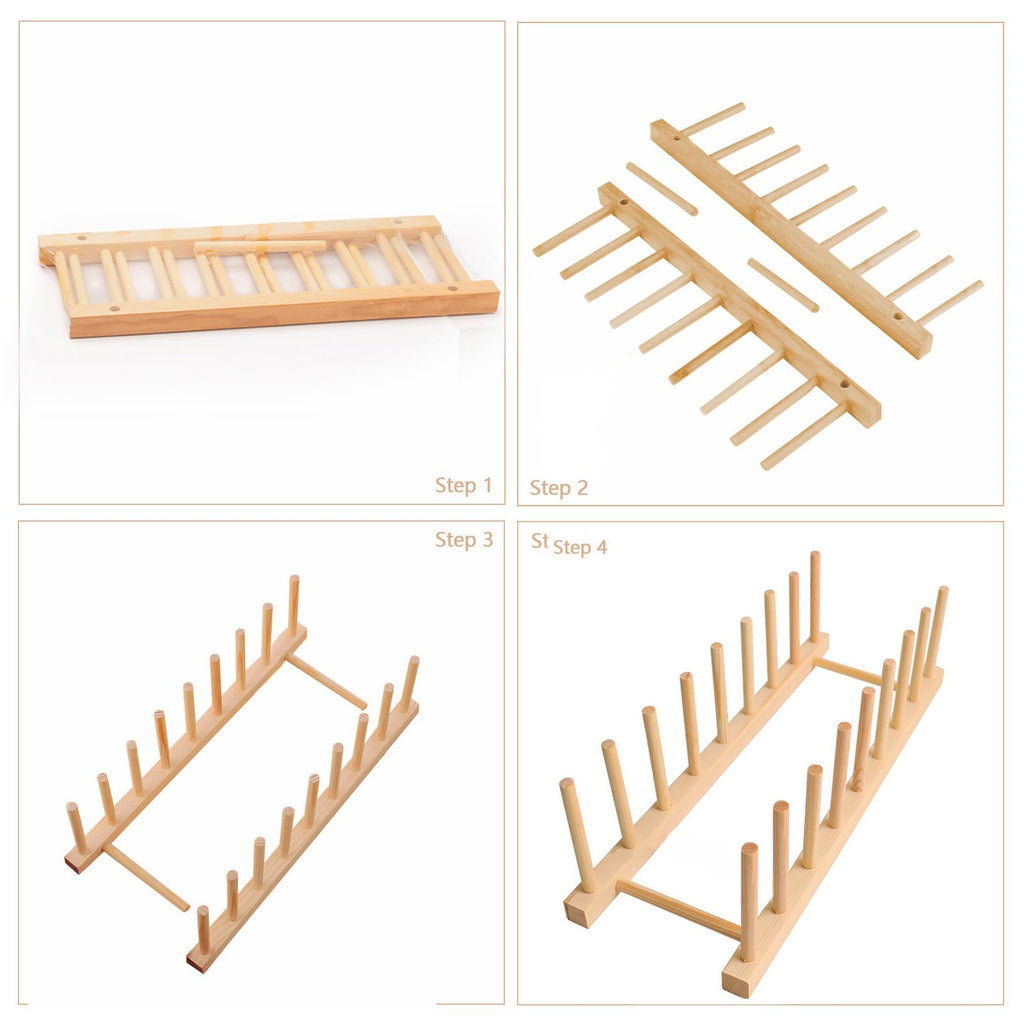 2PCS Bamboo Dish Rack, 8 Slots Wooden Plate Rack, Dish Stand Holder Vertical Drainer Kitchen Cabinet Organizer for Dish, Pots, Lids, Bowls, Cups,Cutting Board and More