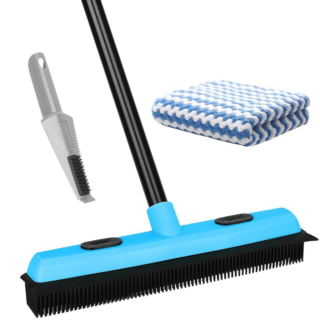 KeFanta Rubber Broom Carpet Rake for Pet Hair Removal, 51" Long Handle Fur Remover Broom with Squeegee, Pet Hair Broom for Carpet, Hardwood Floor, Tile