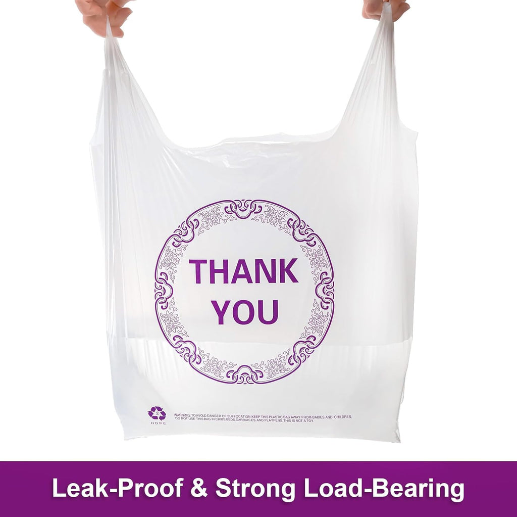 Elsjoy 500 Pieces Thank You Plastic Shopping Bags, 21 x 13 Inch T-Shirt Carry Out Bags Bulk Reusable Grocery Bags for Supermarket, Restaurant