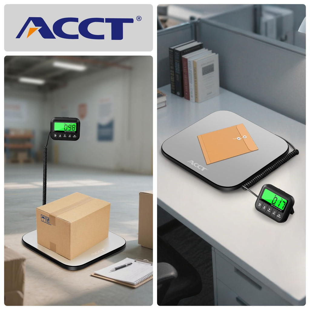 ACCT 440lb Postal Scale - Industrial Shipping Scale with Stainless Steel Platform, Tare/Hold/Counting Function for Luggage, Package, Mail | lb/kg/lb:oz | Heavy Duty Scale with Battery & Charging Cable