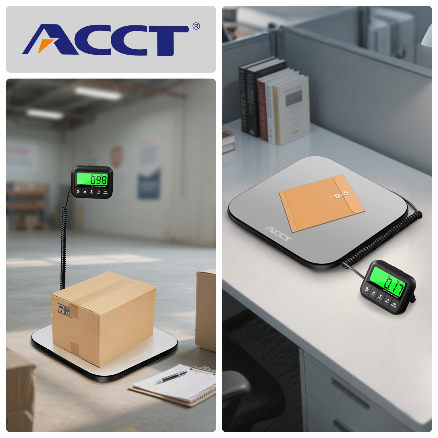 ACCT 440lb Postal Scale - Industrial Shipping Scale with Stainless Steel Platform, Tare/Hold/Counting Function for Luggage, Package, Mail | lb/kg/lb:oz | Heavy Duty Scale with Battery & Charging Cable