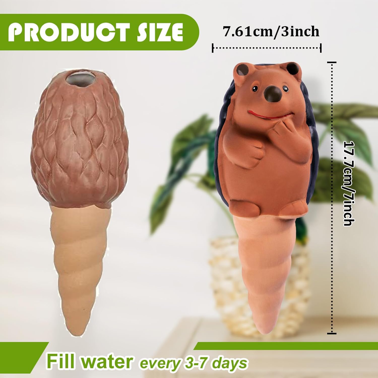 Shoyisenka 4 Pcs Plant Watering Bulbs Self Watering Spikes, Terracotta Watering Spikes Plant Watering Spikes, Plant Watering Stakes, Self Watering Globes for Indoor Outdoor Plants (Hedgehog)
