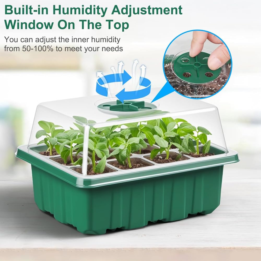 10 Pack Seed Starter Tray Seed Starter Kit (120 Cells Total Tray) with Humidity Dome and Base Greenhouse Growing Trays, Reusable Plant Germination Trays with Garden Tools Labels