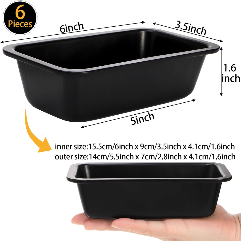 Lawei 6 Piece Non-Stick Mini Loaf Pan - 3.5 x 6 Inch Carbon Steel Bread and Toast Mold, Little Bakeware Pans for Banana Bread, Small Cakes and Individual Meatloafs