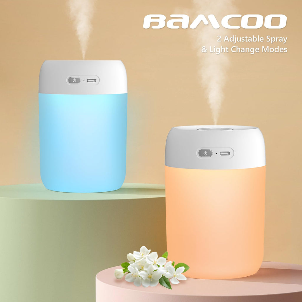 BAMCOO Small Humidifier, 650ml Colorful Mini Humidifier for Bedroom, Office, Desktop, Baby Room, Plants, Cool Mist Humidifier(White)