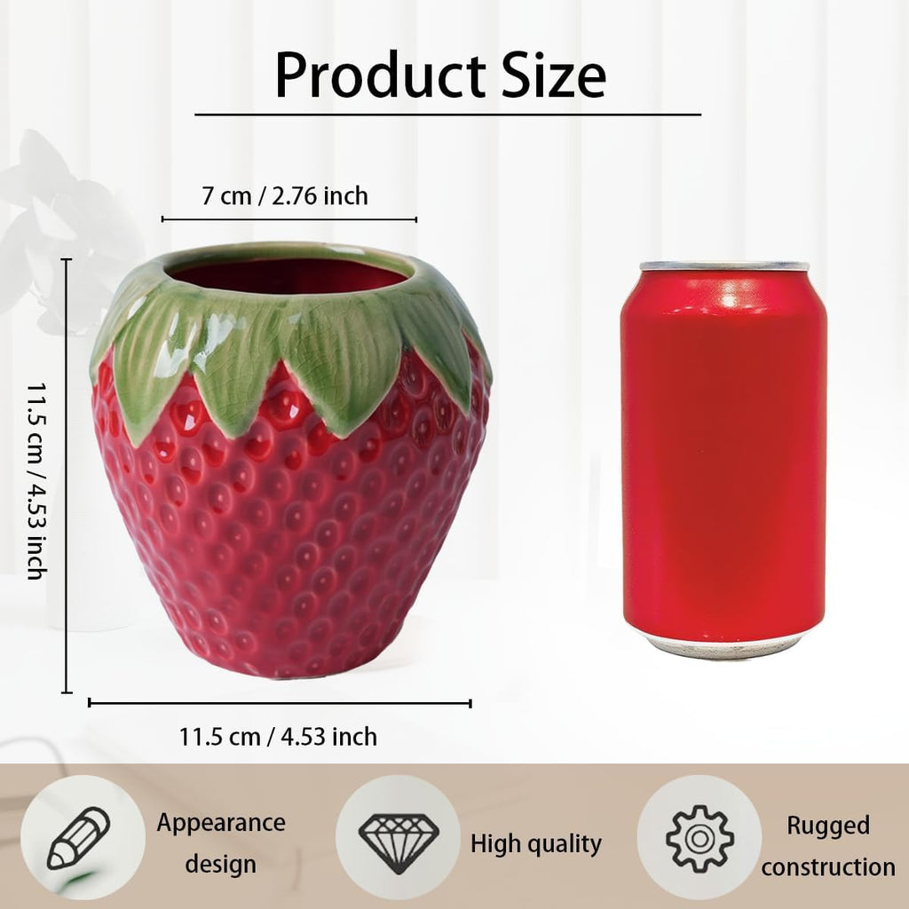 Ceramic Pen Holder, Cute Pen Holder for Desk, Pen Stand Makeup Brush Holder for School, Home, Office(Strawberry)