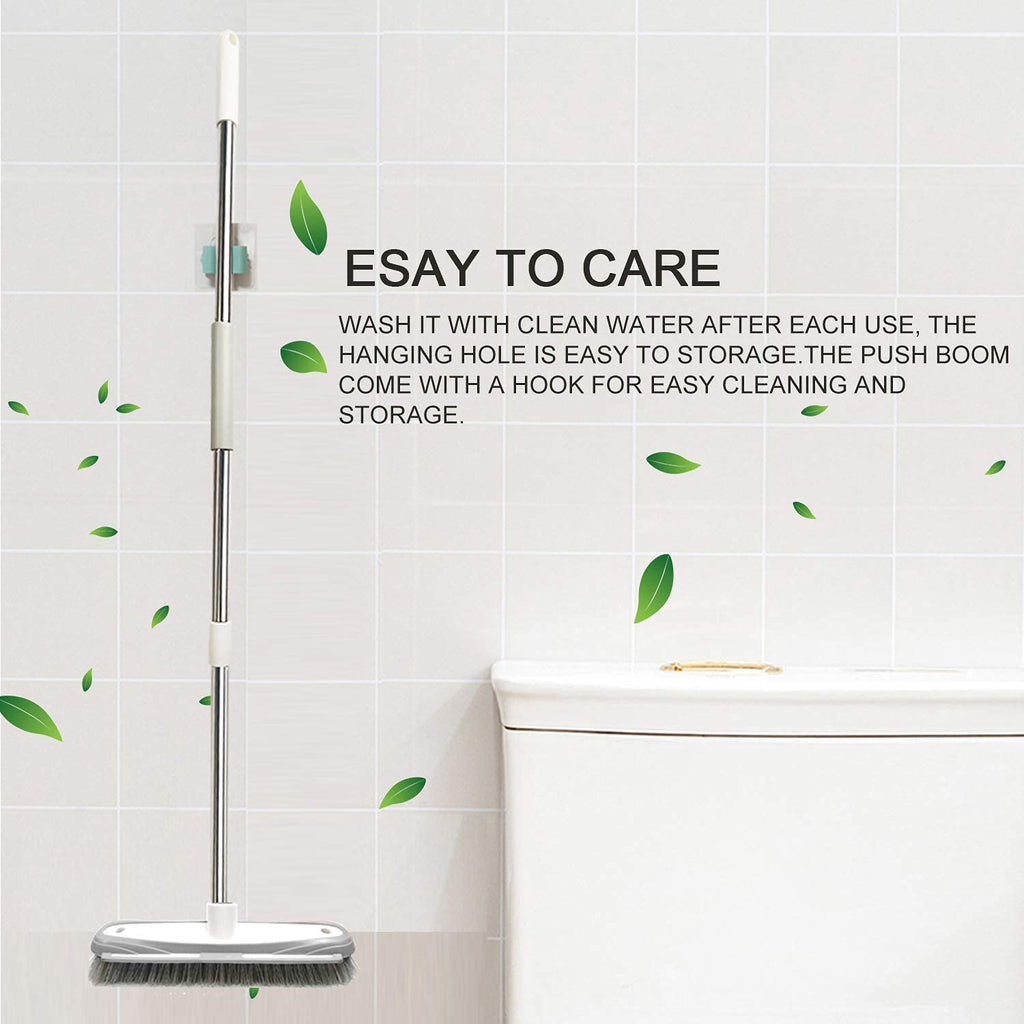 IZSOHHOME Deck Scrub Brush,Push Broom,Tub Floor Tile Broom Brush,Heavy Duty Stiff Bristles Grout Scrubber with Scraper,for Cleaning Bathroom, Patio, Kitchen,Wall and Deck,Indoor Outdoor Cleaning Brush,Adjustable Stainless Steel Long Handle-46.5"