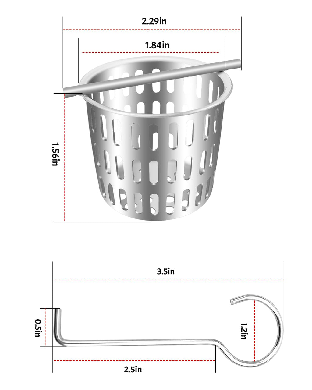 2 Inch Hair and Debris Strainer, Shower Drain Strainer with Lifting Hook, Stainless Steel Debris Basket Shower Drain Catcher, Hair Catcher for Floor Drain