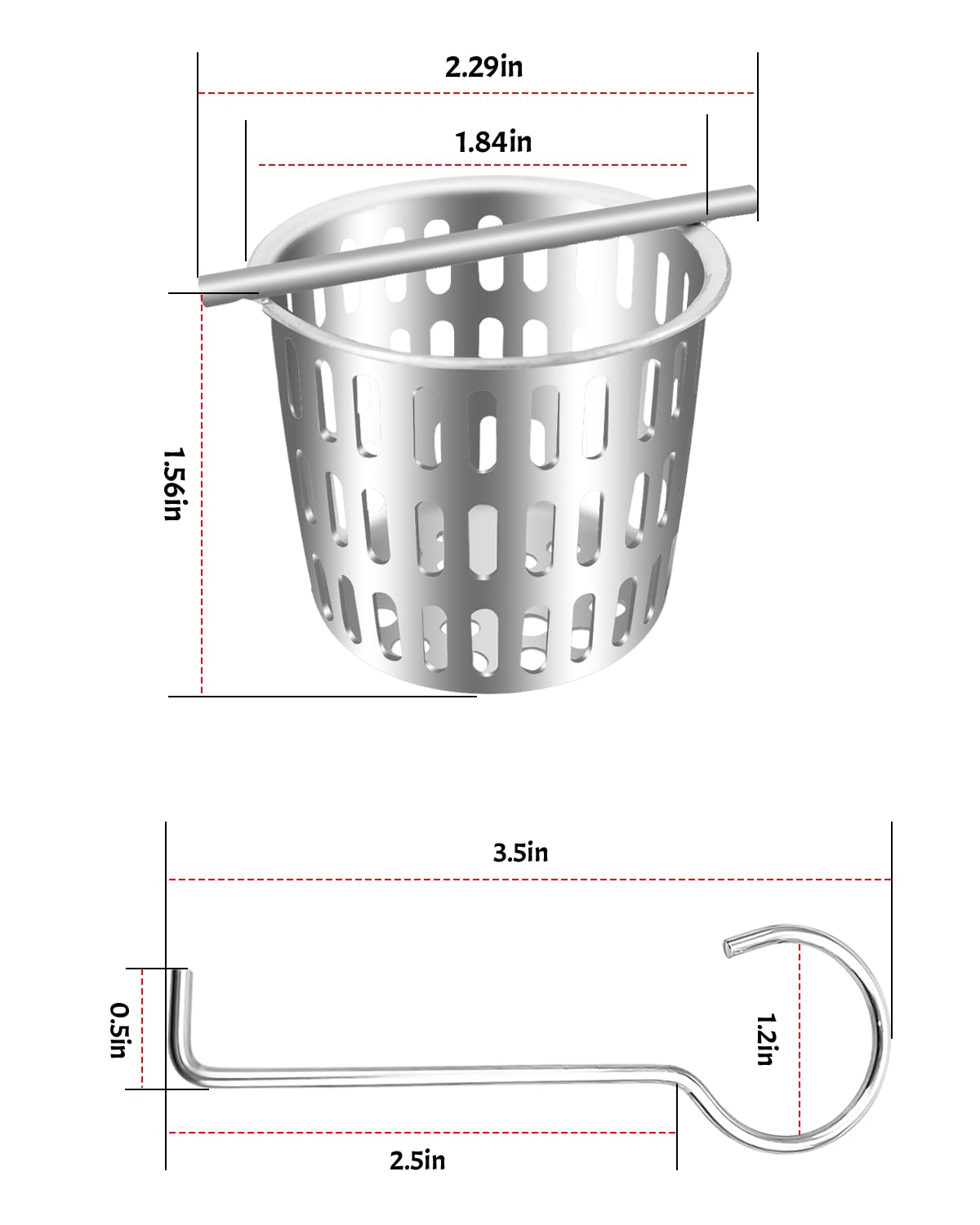 2 Inch Hair and Debris Strainer, Shower Drain Strainer with Lifting Hook, Stainless Steel Debris Basket Shower Drain Catcher, Hair Catcher for Floor Drain