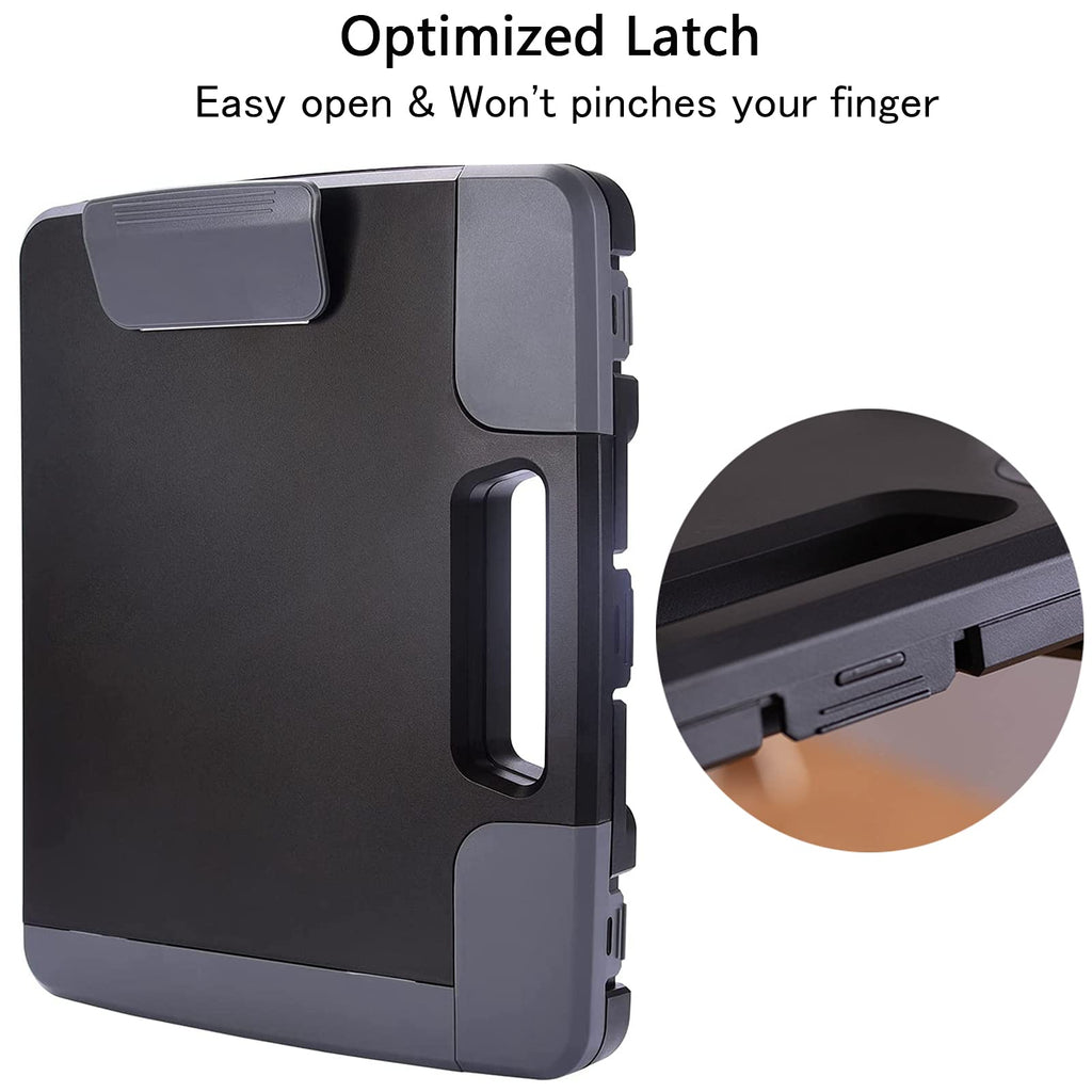 Tradetop Portable Clipboard Folder with Storage, Plastic Storage Case with Side-Opening, Heavy Duty Clipboard, A4 Size Writing for Office, 14.5"x12"x 1.75", Black