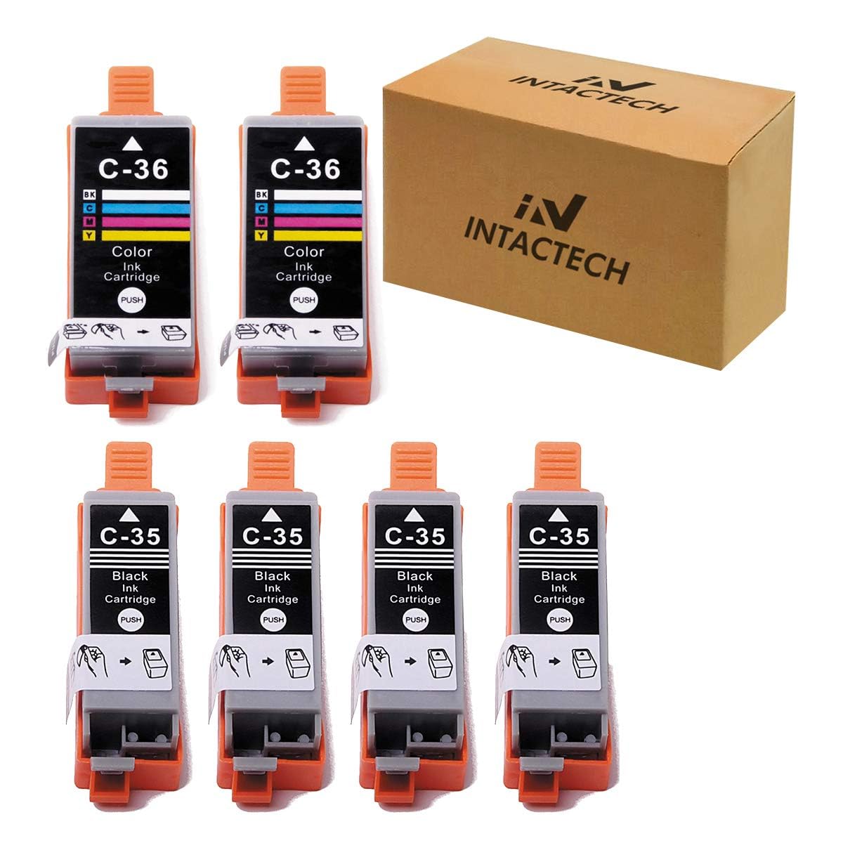 PGI-35 CLI-36 Ink Cartridges Replacement for Canon PIXMA TR150 TR152 TR160 iP110 iP100 mini260 mini320, 6 Pack 4 Black 2 Tri-Color