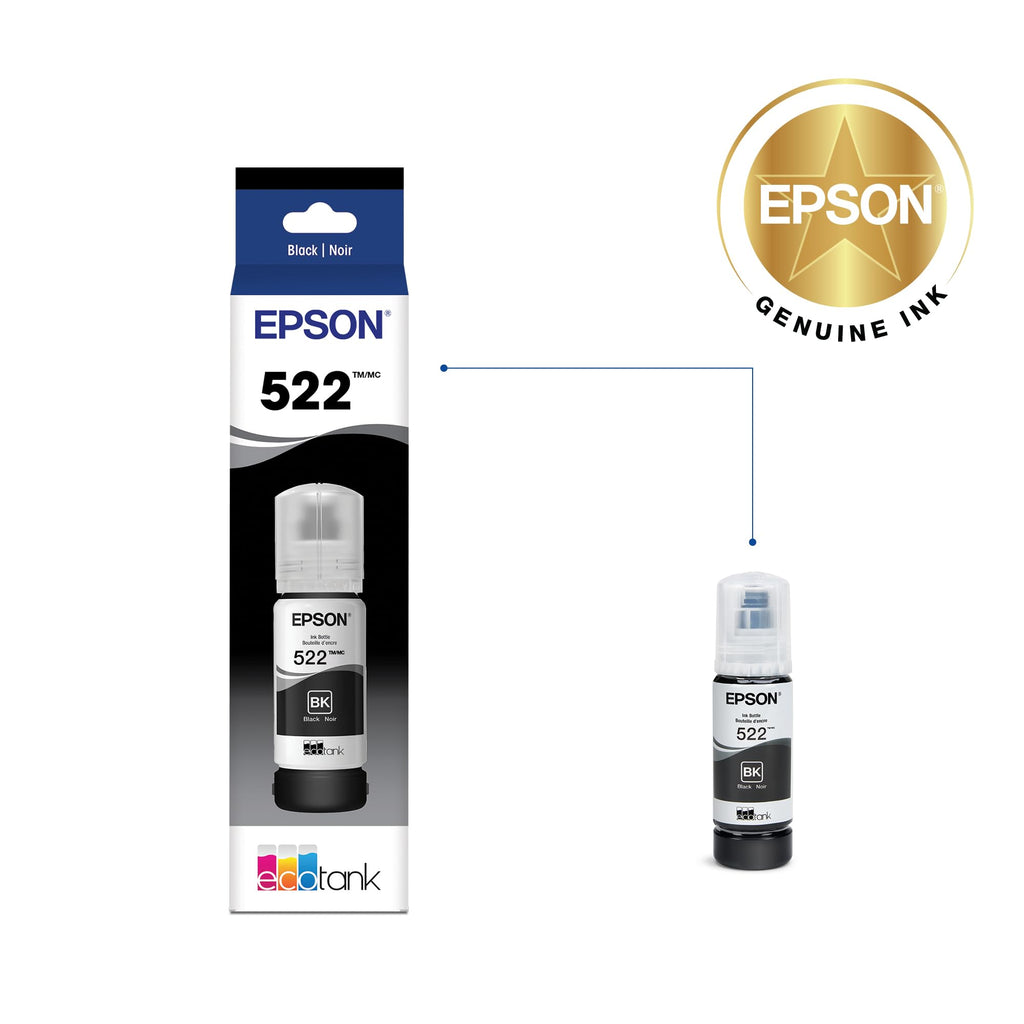 Epson 522 EcoTank Ink Ultra-High Capacity Bottle, Black (T522120-S) - Compatible with ET-2400, ET-2720, ET-2800, ET-2803, ET-2840, ET-4700, ET-4800, ET-4810