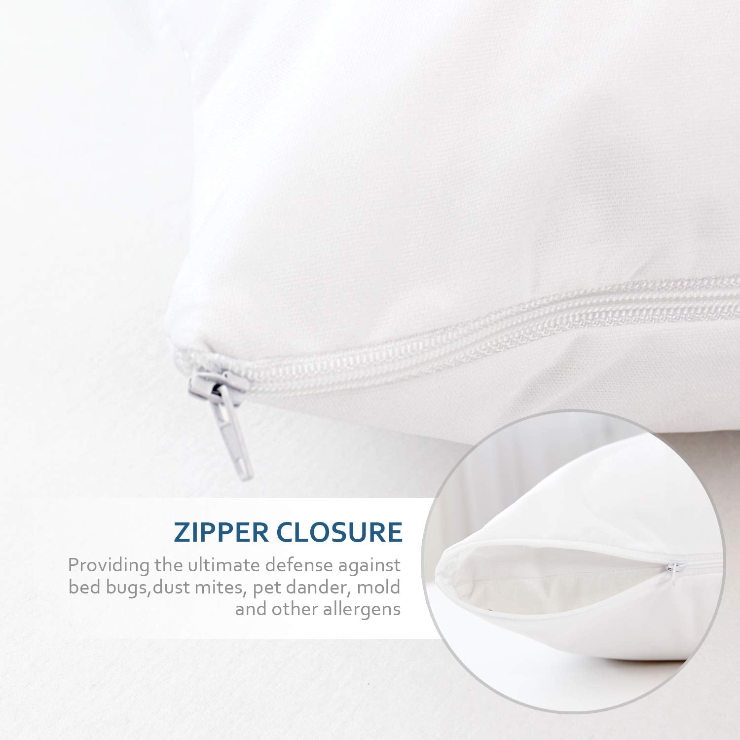 Pillow Protectors Queen 4 Pack, Waterproof Pillow Cover White, Bed Bug Proof Pillow Protector, Zippered Pillow Protectors 20 x 30 inch, Pillow Encasement