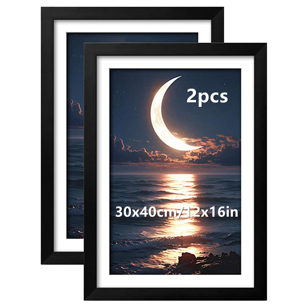 NUFTVI Diamond Painting Picture Frames, Suitable for 12x16 in/30x40 cm Picture Photos Oil Paintings Canvas, Diamond Art Wood Frame With Mat, Wall Art Deco (2 Pack, Black)
