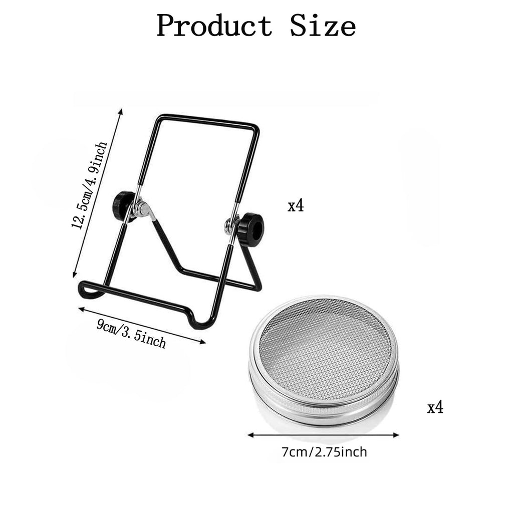 CAVLA 4 Pcs Sprouting Jar Lids with 4 Pcs Sprouting Brackets, Stainless Steel Mason Jar Lids Bean Sprout Making Tool, Germination Filter Lid Sprouting Stands Kit for Seeds Beans Cultivation