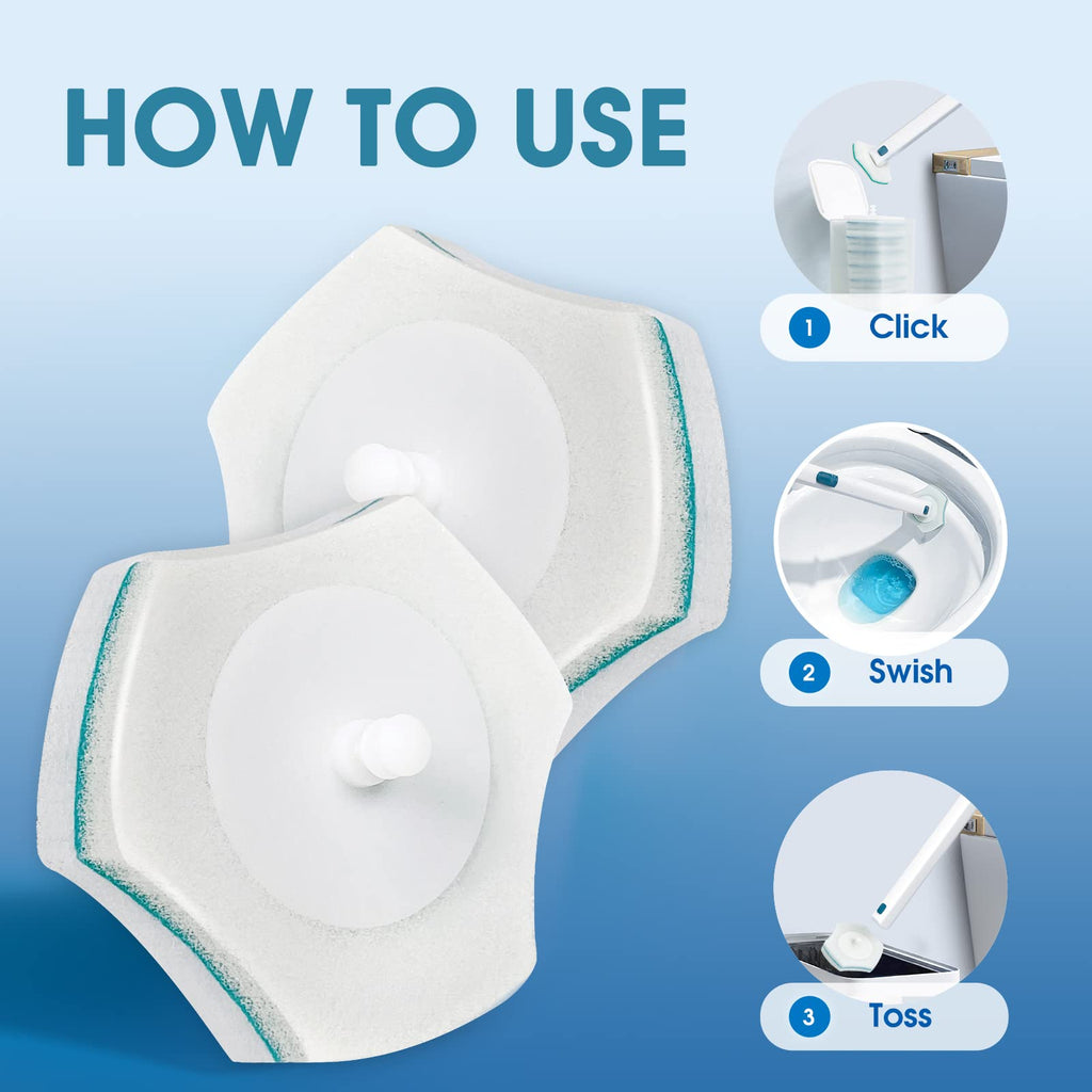 BALORIZ Disposable Toilet Bowl Refills 32 Count Upgraded Material Disposable Toilet Brush Cleaning Sponges Heads Toilet Brush Refill (32 Refills)