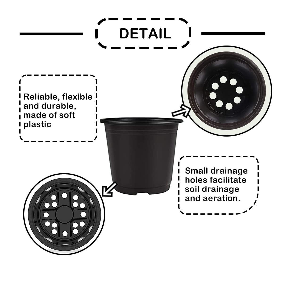 Nursery Pots 50 PCS 6Inch Plastic Plant Pot Flower Seed Starter Pots for Seedling Nursery Supplies Grow Pot Planter Flower Pot Container for Succulents Seedlings Transplanting (Black 6Inch)