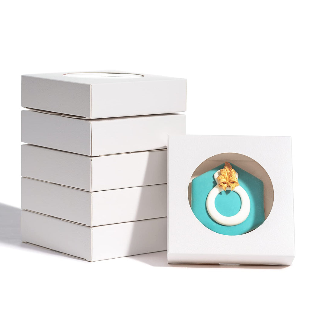 RomanticBaking 50 Pack Single Cookies Boxes 4 3/8" x 4 3/8" x 1 1/5" Bakery Boxes for Wedding Favors Party