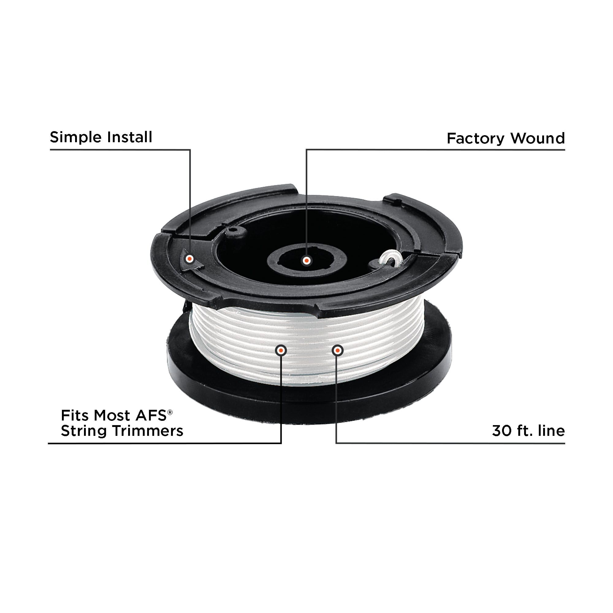 BLACK+DECKER Trimmer Line Replacement Spool, Autofeed 30 ft, 0.065-Inch, 2-Pack (AF-100-2)