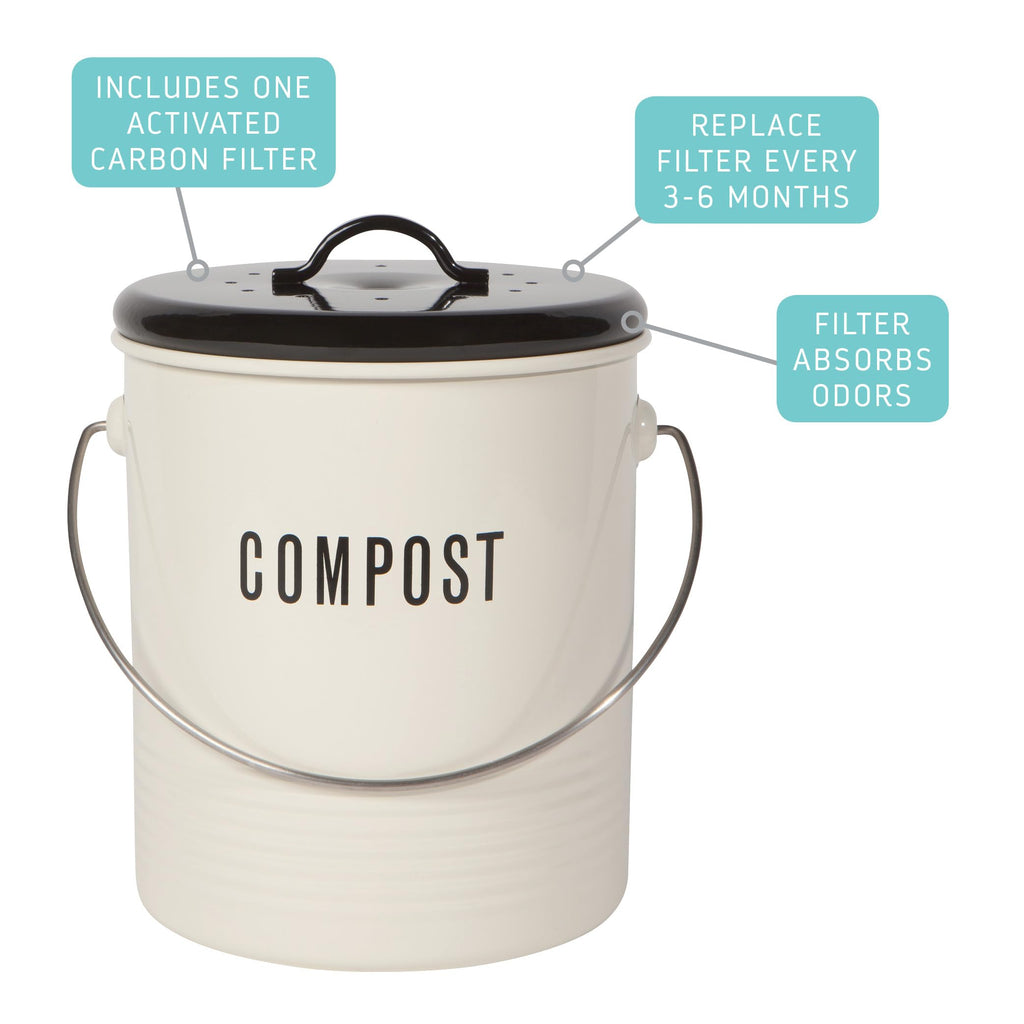 Now Designs 5123002aa Vintage Compost Bin, Ivory