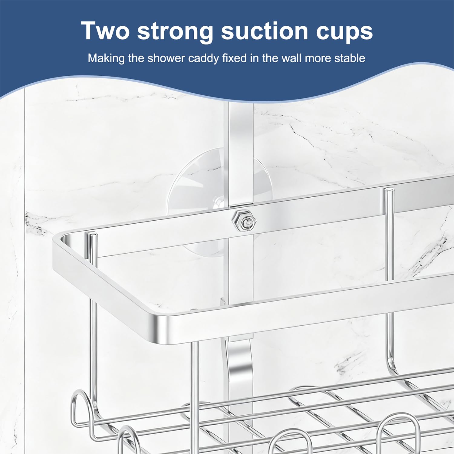 Shower Caddy Hanging, Bathroom Organizers Shelves over Shower Head, Anti-Swing Shower Organizer Shower Shelf, Hanging Shower Caddy with Hooks