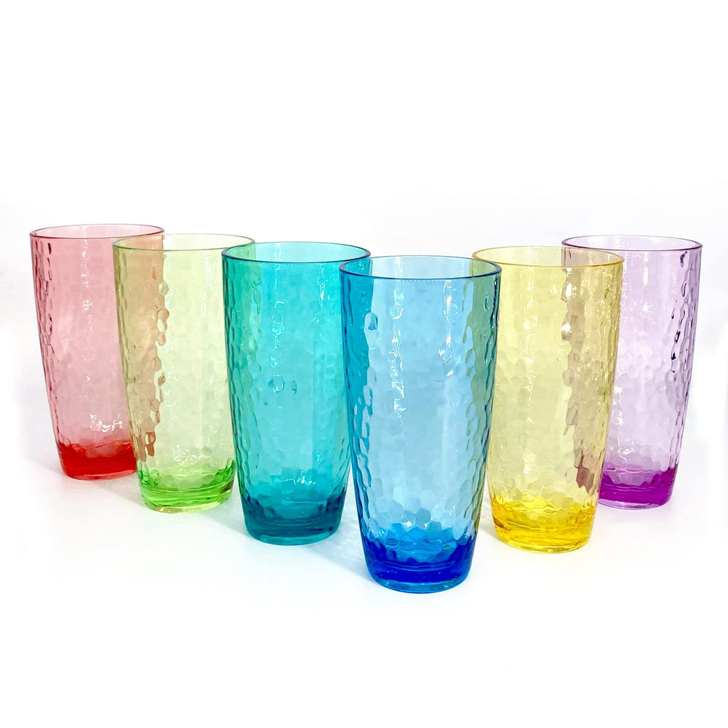 Set of 6 Hammered Style Drinking Cups 26-Ounce Large Acrylic Glasses Plastic Tumbler,BPA Free (Multi Color)