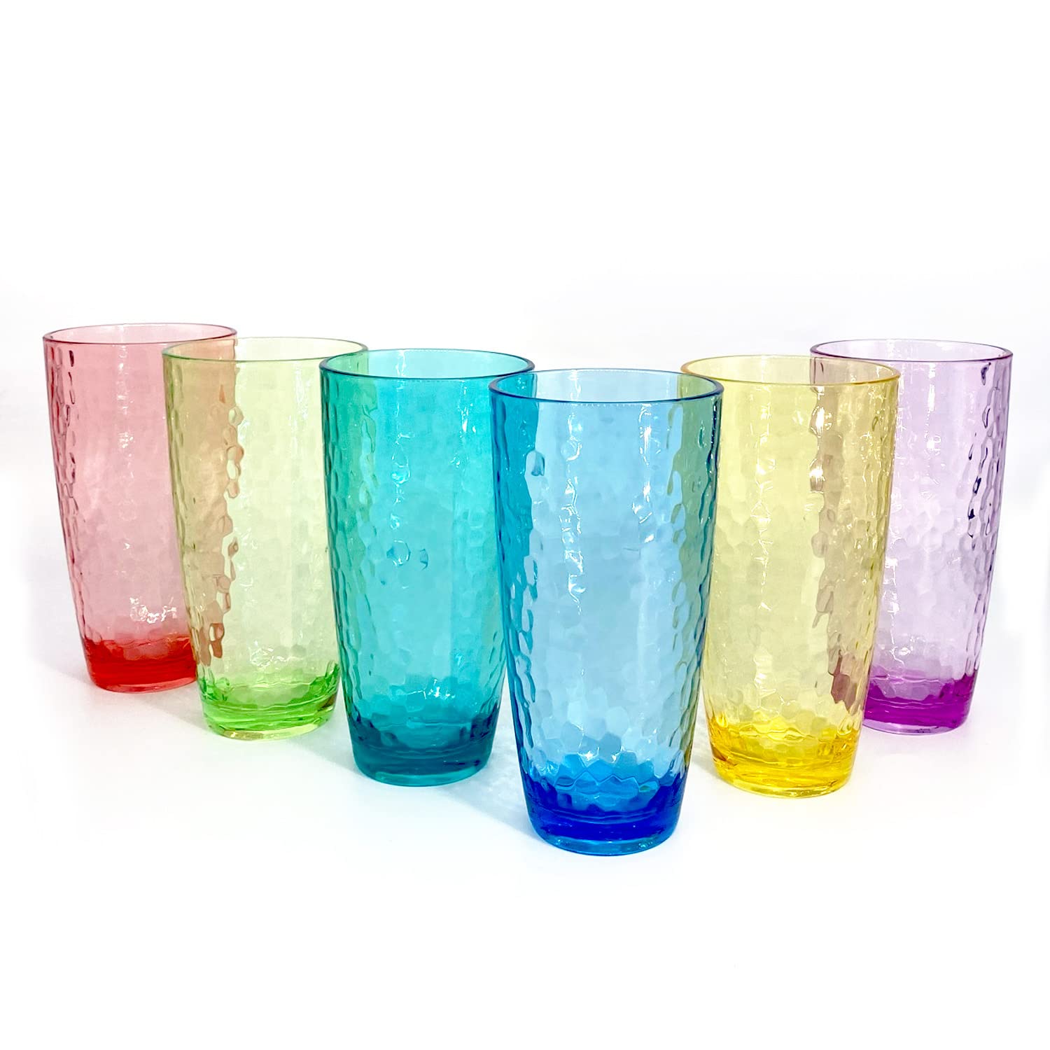 Set of 6 Hammered Style Drinking Cups 26-Ounce Large Acrylic Glasses Plastic Tumbler,BPA Free (Multi Color)