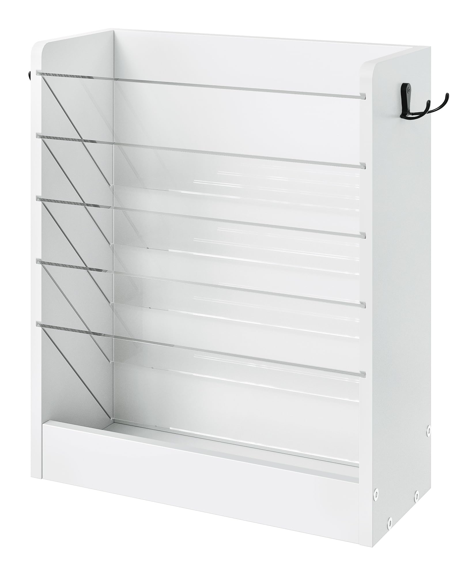 CHOEZON Wall File Holder, 6-Tier File Organizer, Office Supplies Storage Rack, Versatile Desktop Organizer, with Detachable Shelves, with Side Hooks, for Living Room, Study, Home Office, White MWJ02WB