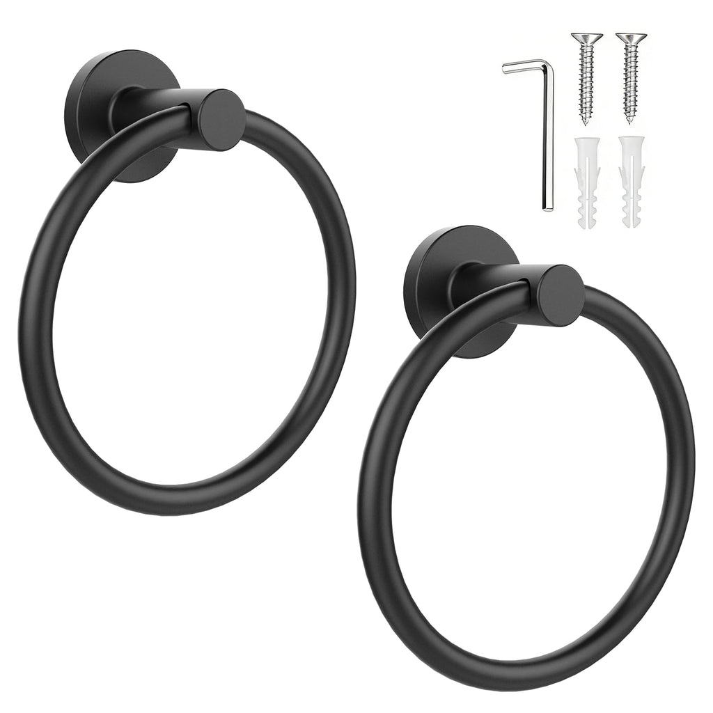 SetSail Towel Holder for Bathroom Wall Matte Black Ring Stainless Steel Heavy Duty Hand Towel Hanger for Kitchen, 2 Pack