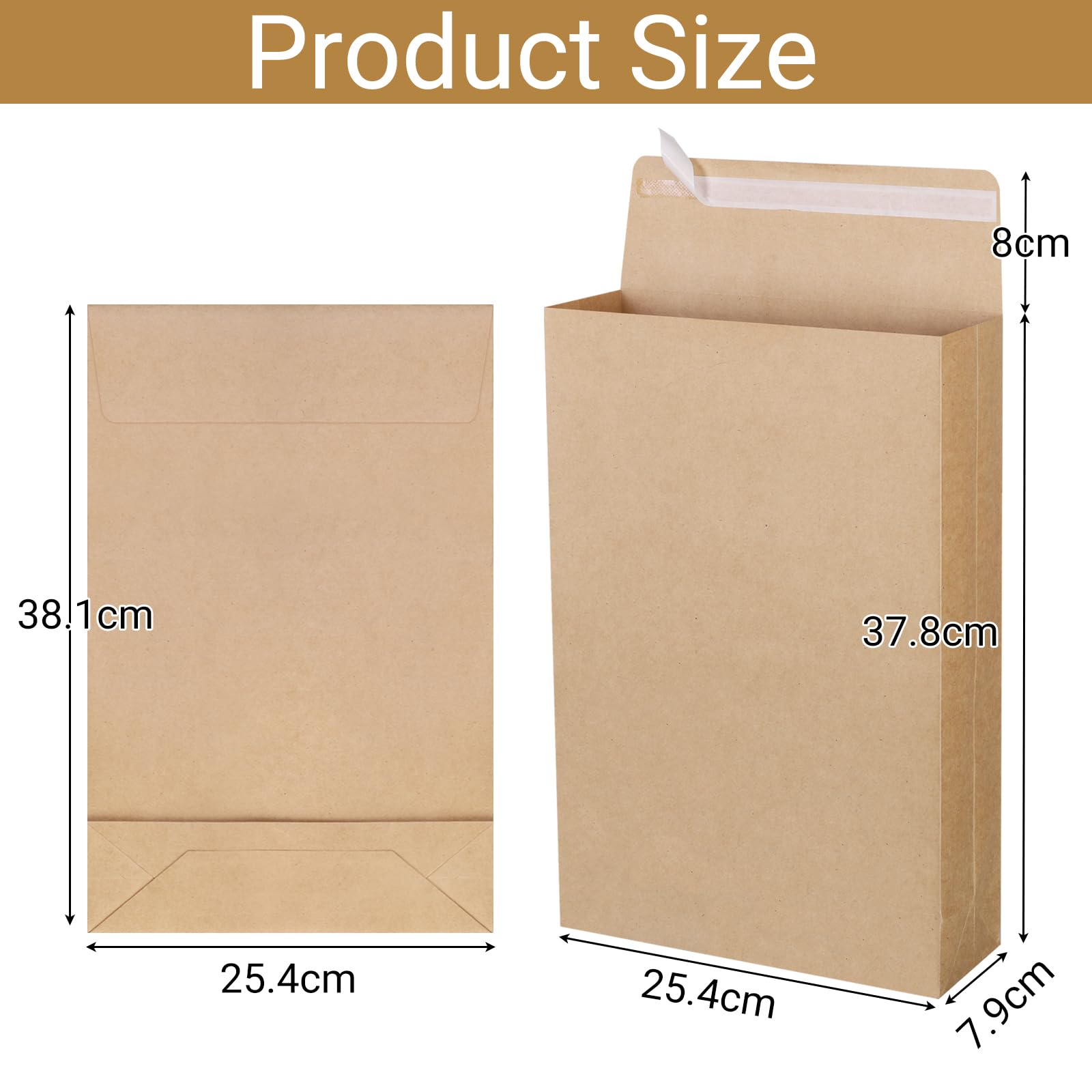 zmybcpack 25 Pack 10" x 15" Self Seal Expandable Catalog Envelopes, Large Kraft Document Envelopes for Documents, Magazines, Photos