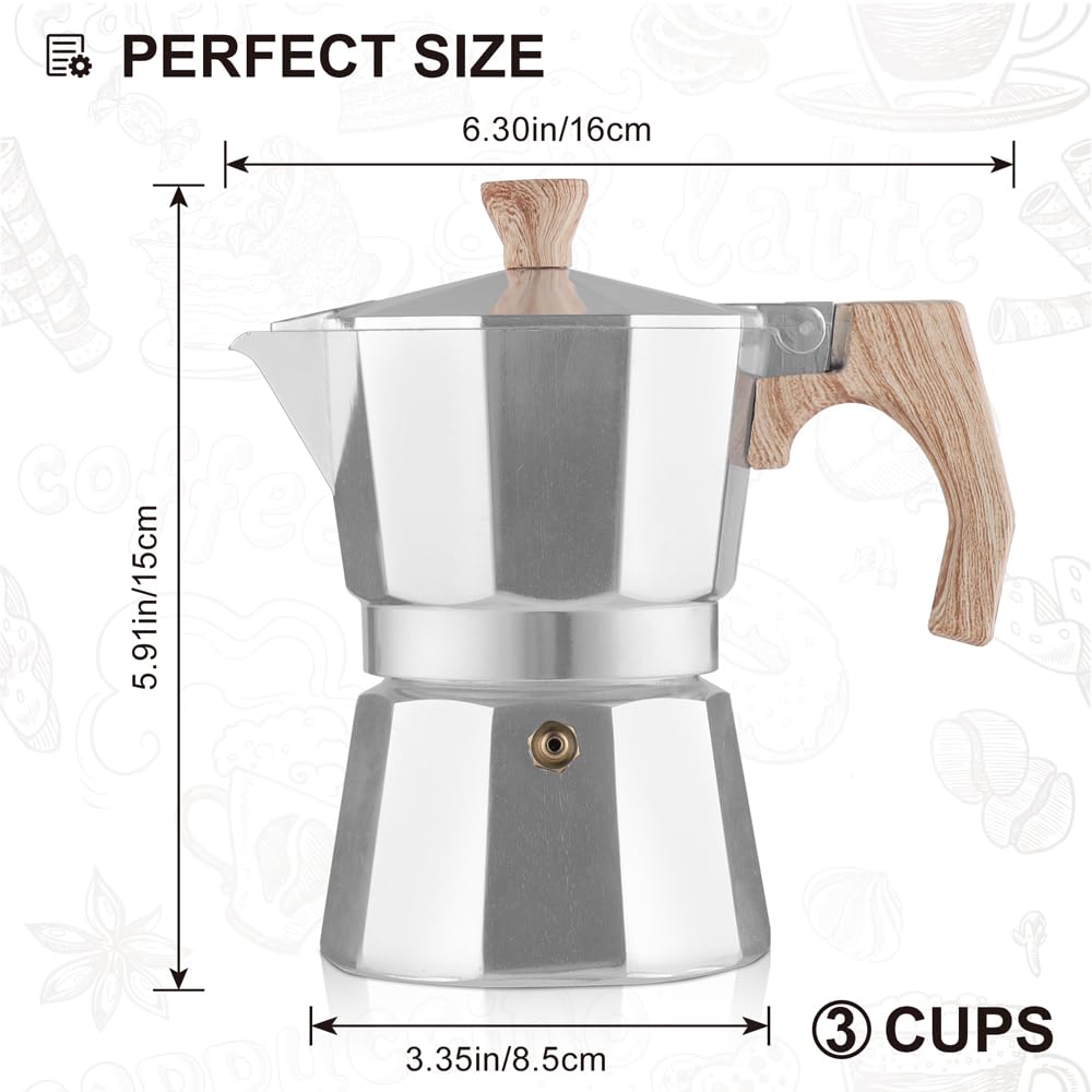 wedrink Stovetop Espresso Maker - Aluminum Moka Pot for 3 Cups - Cuban and Italian Coffee Maker for Authentic Moka Espresso