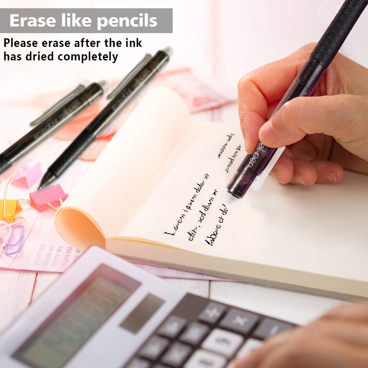 Erasable Gel Pens, 15 Pack Black Retractable Erasable Pens Clicker, Fine Point, Make Mistakes Disappear, Black Inks for Writing Planner and Crossword Puzzles