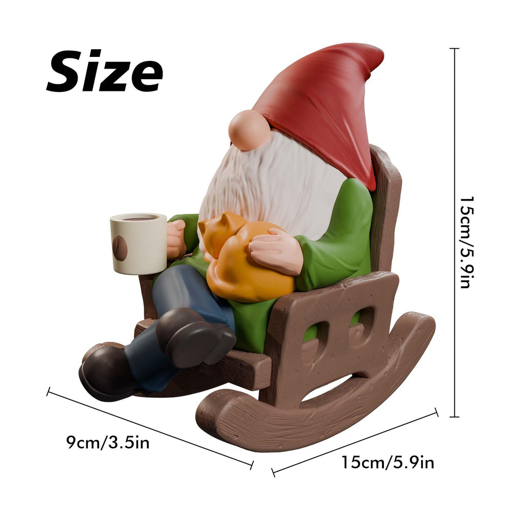 Drinking Coffee Garden Gnomes Statue Decoration, Rocking Chair Garden Gnomes Figurine Ornament for Indoor Outdoor Home Patio Yard Lawn Ourside