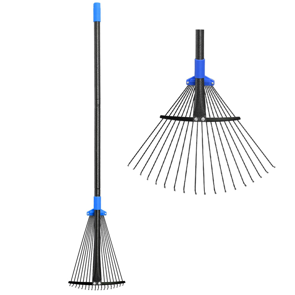 Oliynedy Adjustable Metal Leaf Rake Long Handle, Garden Rakes for Lawns Heavy Duty Leaves with Expandable Head 8-17", Yard Women Kids Rake for Gardening RV Camping