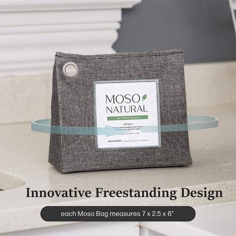 Moso Natural Air Purifying Bag 300g. A Scent Free Odor Eliminator for Closets, Bathrooms, Laundry Rooms, Pet Areas. Premium Moso Bamboo Charcoal Odor Absorber. Freestanding Design.