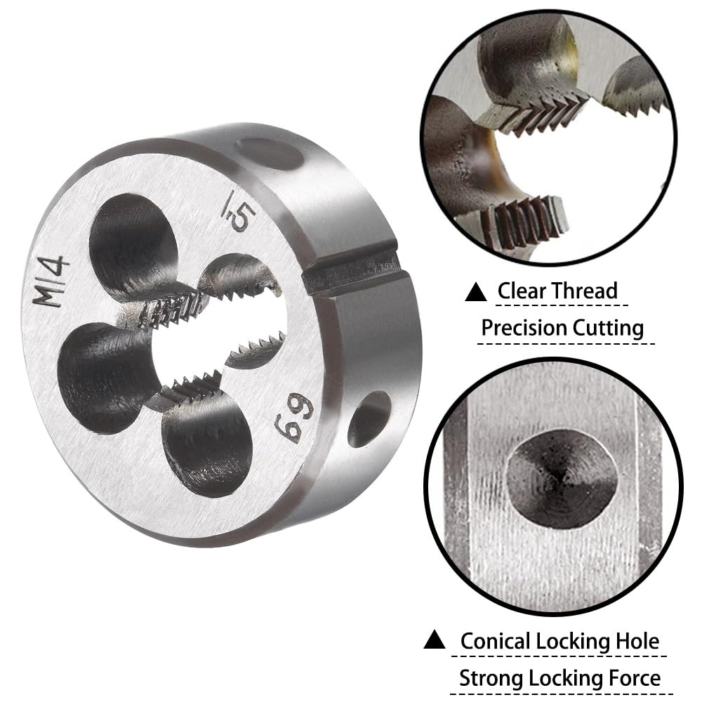Saipor M14 X 1.5 Metric Tap and Die Set M14 X 1.5mm HSS Straight Fluted Machine Thread Right Hand Screw Tap and Round Threading Die