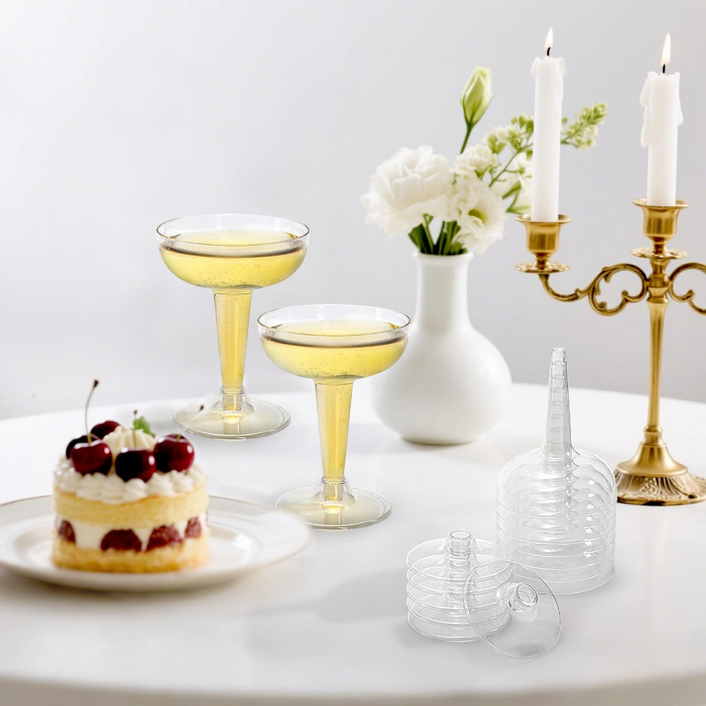 Hacaroa 75 Pack Plastic Champagne Coupe, 4 Oz Champagne Glasses Cocktail Glasses, Disposable Party Stem Cups Dessert Cups for Martini, Margarita, Birthday, Wedding