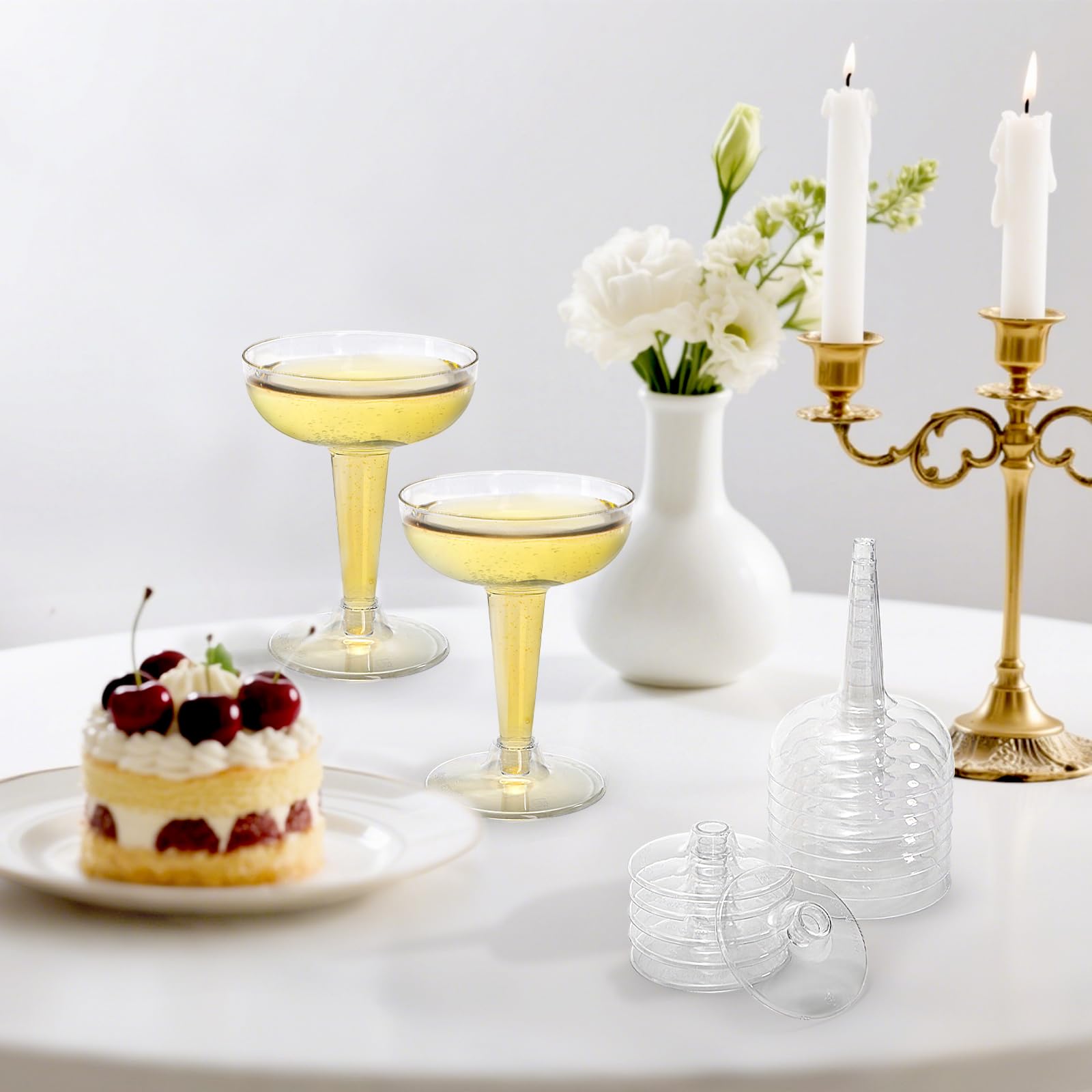 Hacaroa 75 Pack Plastic Champagne Coupe, 4 Oz Champagne Glasses Cocktail Glasses, Disposable Party Stem Cups Dessert Cups for Martini, Margarita, Birthday, Wedding