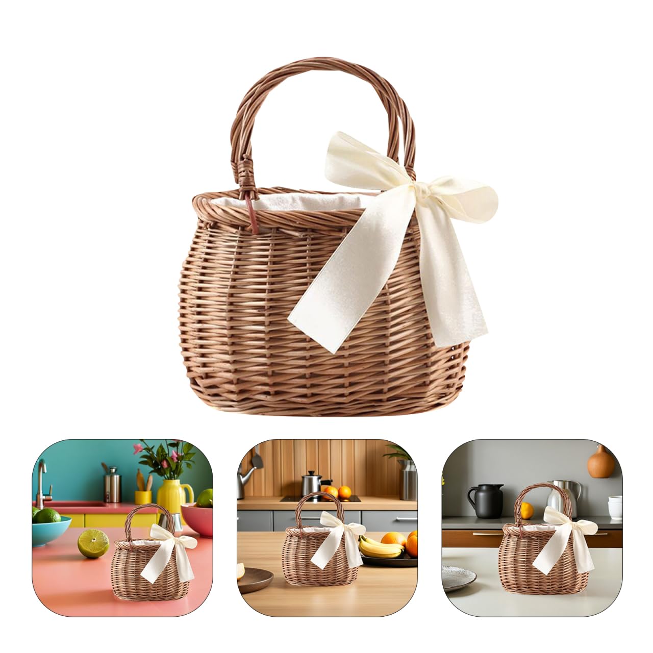 GLEAVI Handwoven Willow Flower Basket 7.48X5.90X4.72In Rustic Woven Storage Tote for Outdoor Picnic and Home Garden Decoration