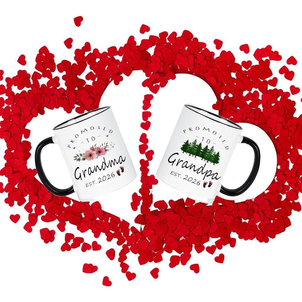 Promoted to Grandparents est 2026 New Grandparents Pregnancy Announcement Grandma Grandpa 2026 Mugs Set Announcement 2026 Gift,New Baby Announcement First Time Grandma Grandpa Coffee Cups