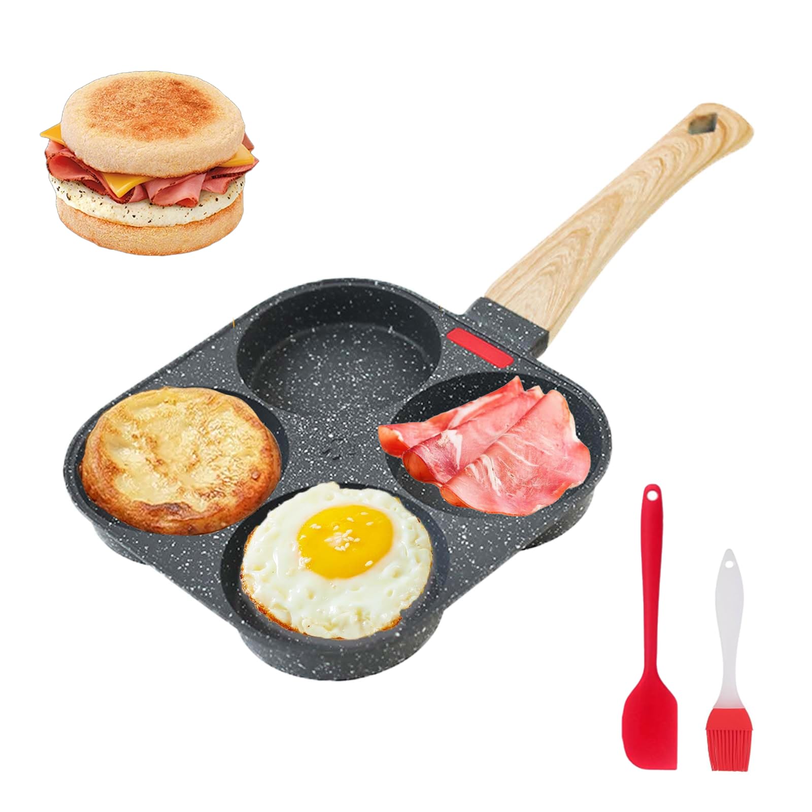 Qiliwiki Four-Hole Frying Pan - Nonstick Egg Pan and Omelette Pan with Hanging Hole Design for Easy Cleaning and Cooking Delicious Breakfasts! Perfect for Fried Eggs and Pancakes