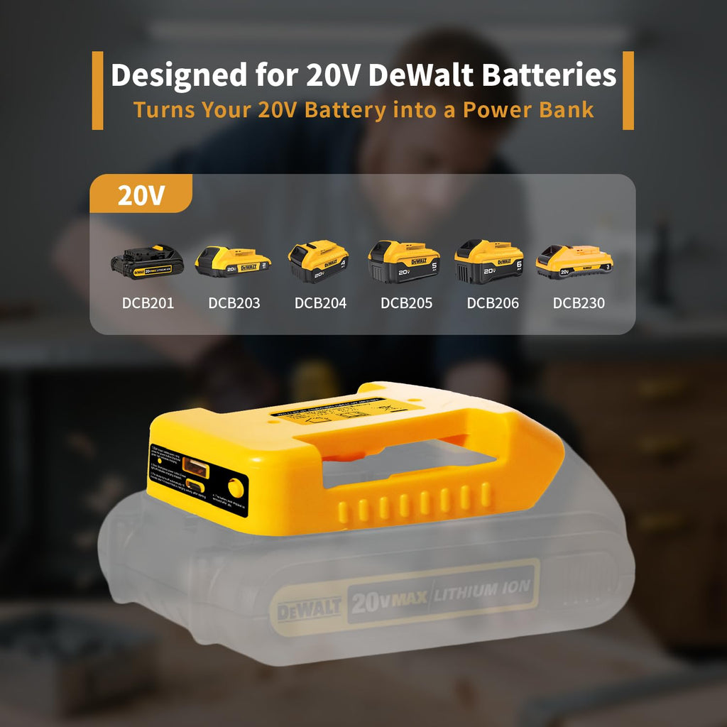 HOYOA 2 Pack USB Charger Adapter Compatible with Dewalt 20V Battery, Battery Adapter with USB-C Charging & USB-A Port, Power Connector Adapter (Adapter Only)