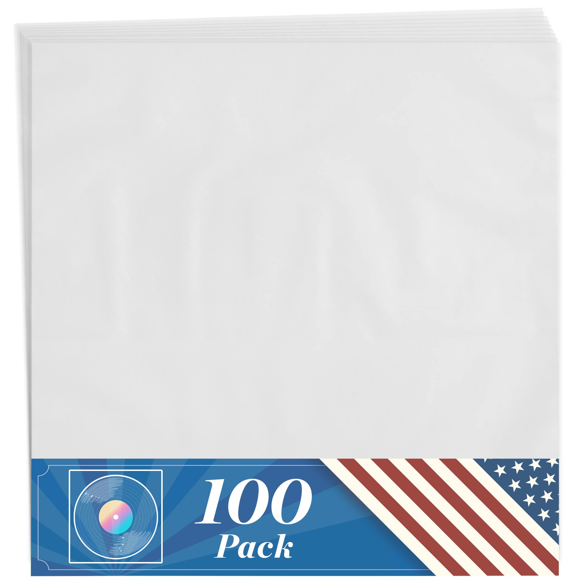100 Anti Static Inner Record Sleeves for Vinyl LP Records - 12 inch/30 cm, Square, Translucent - Album Record Protective Plastic Covers for Storage - by Claev