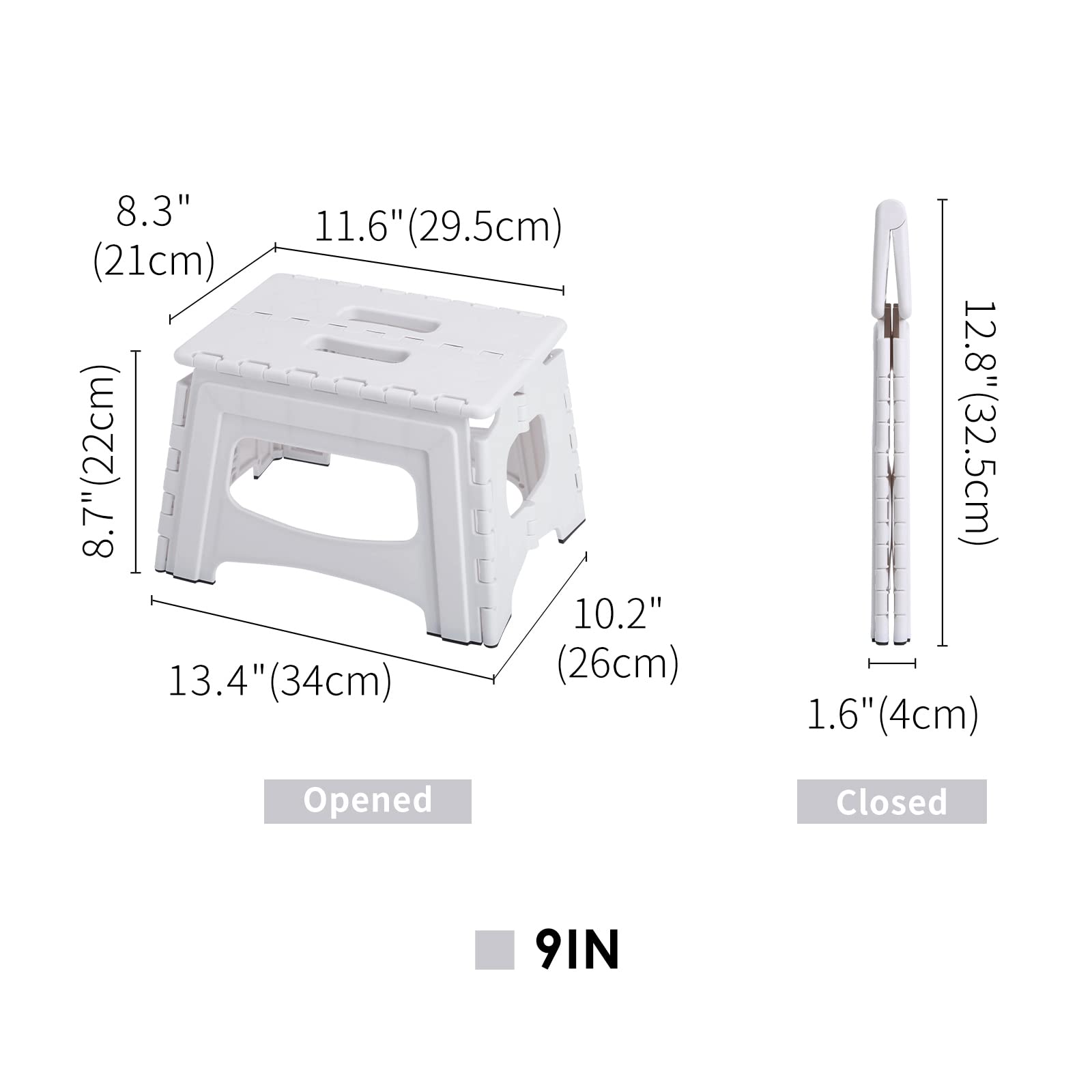 SHIMOYAMA Folding Step Stool 9IN Tall Step Stool for Adults, Collapsible Camping Stool for Indoor and Outdoor Use, Picnic, White