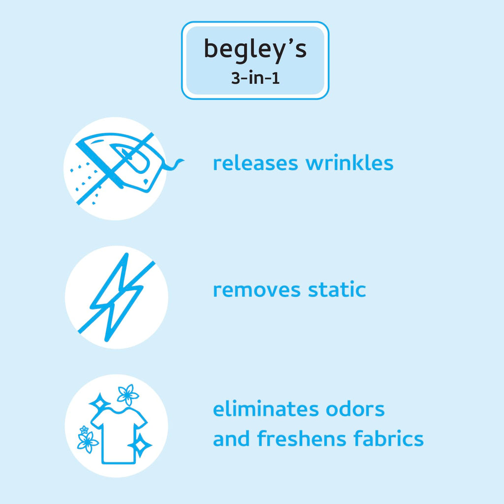 Begley's 3-in-1 Wrinkle Remover, Quick Fix Wrinkle Release, Static Cling Remover, Odor Eliminator and Fabric Refresher Spray - Plant-Derived, USDA Certified Biobased - Fragrance-Free, 16 oz, 2 Pack
